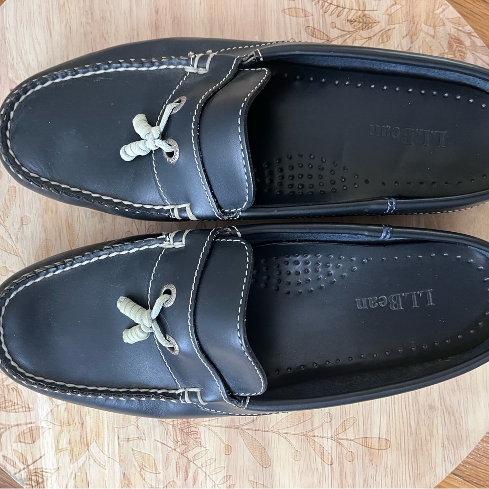 L.L. Bean Blue Mules with Cream Stitching